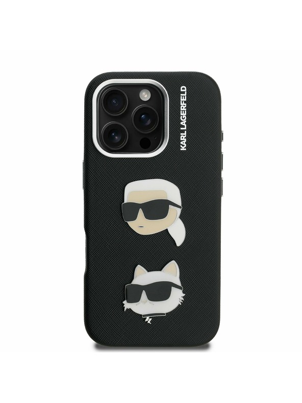 Karl Lagerfeld Karl Lagerfeld Grained PU K&CH Heads Zadný Kryt pre iPhone 16 Pro Black