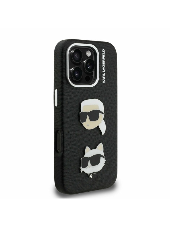 Karl Lagerfeld Karl Lagerfeld Grained PU K&CH Heads Zadný Kryt pre iPhone 16 Pro Black