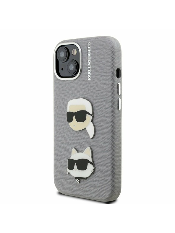 Karl Lagerfeld Karl Lagerfeld Grained PU K&CH Heads Zadný Kryt pre iPhone 15 Grey