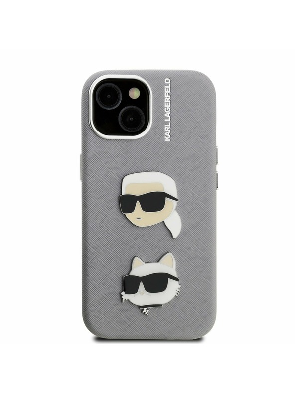Karl Lagerfeld Karl Lagerfeld Grained PU K&CH Heads Zadný Kryt pre iPhone 15 Grey