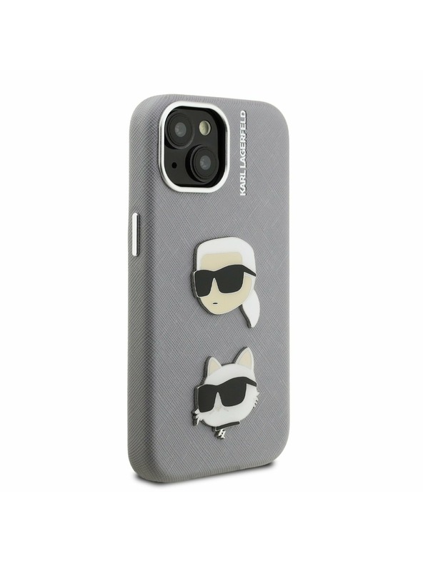 Karl Lagerfeld Karl Lagerfeld Grained PU K&CH Heads Zadný Kryt pre iPhone 15 Grey