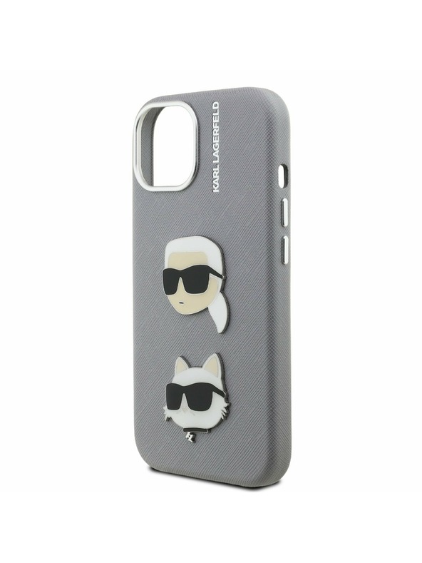 Karl Lagerfeld Karl Lagerfeld Grained PU K&CH Heads Zadný Kryt pre iPhone 15 Grey