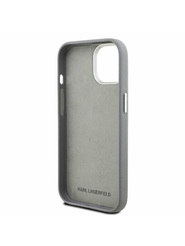 Karl Lagerfeld Karl Lagerfeld Grained PU K&CH Heads Zadný Kryt pre iPhone 15 Grey