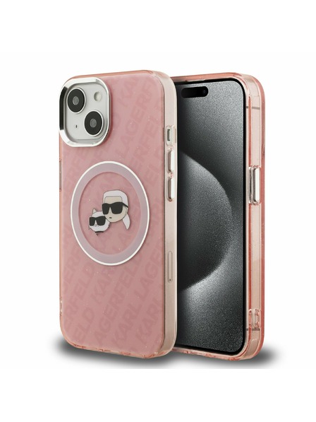 Karl Lagerfeld Karl Lagerfeld IML K&CH Heads Repeated Logo MagSafe Zadný Kryt pre iPhone 15 Pink