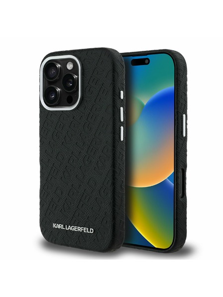 Karl Lagerfeld Karl Lagerfeld Grained PU Repeated Logo MagSafe Zadný Kryt pre iPhone 16 Pro Max Black