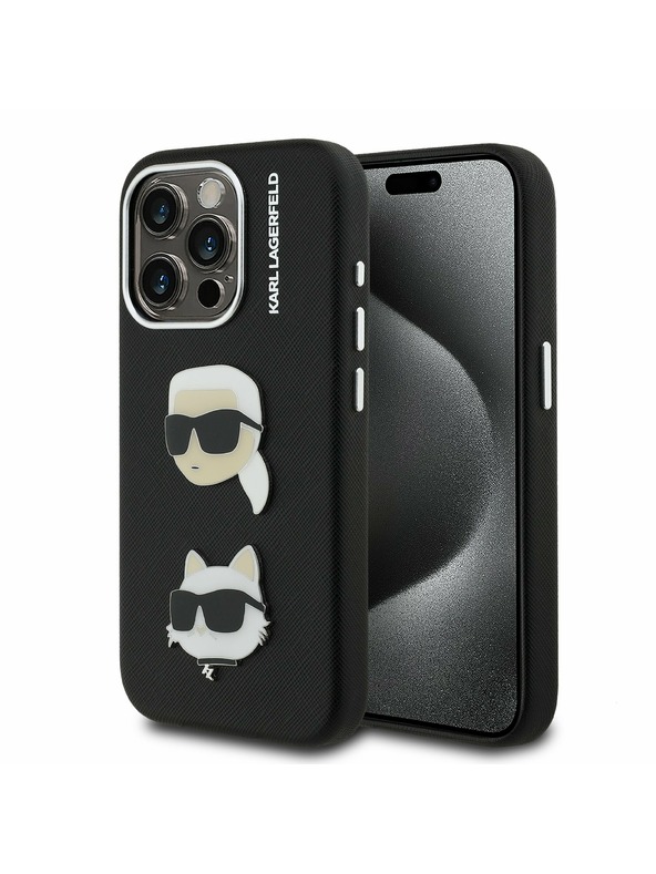 Karl Lagerfeld Karl Lagerfeld Grained PU K&CH Heads Zadný Kryt pre iPhone 15 Pro Black