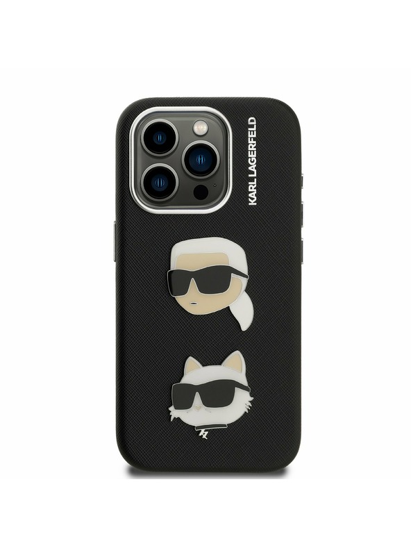 Karl Lagerfeld Karl Lagerfeld Grained PU K&CH Heads Zadný Kryt pre iPhone 15 Pro Black
