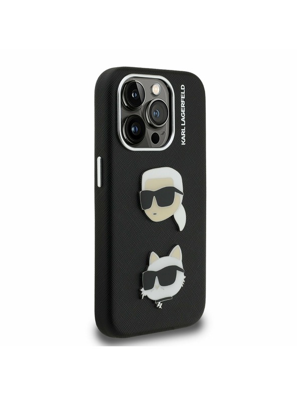 Karl Lagerfeld Karl Lagerfeld Grained PU K&CH Heads Zadný Kryt pre iPhone 15 Pro Black