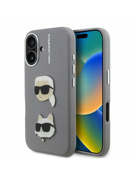 Karl Lagerfeld Karl Lagerfeld Grained PU K&CH Heads Zadný Kryt pre iPhone 16 Grey