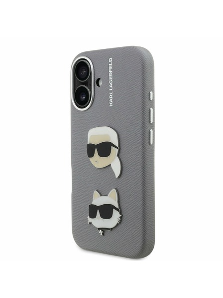 Karl Lagerfeld Karl Lagerfeld Grained PU K&CH Heads Zadný Kryt pre iPhone 16 Grey