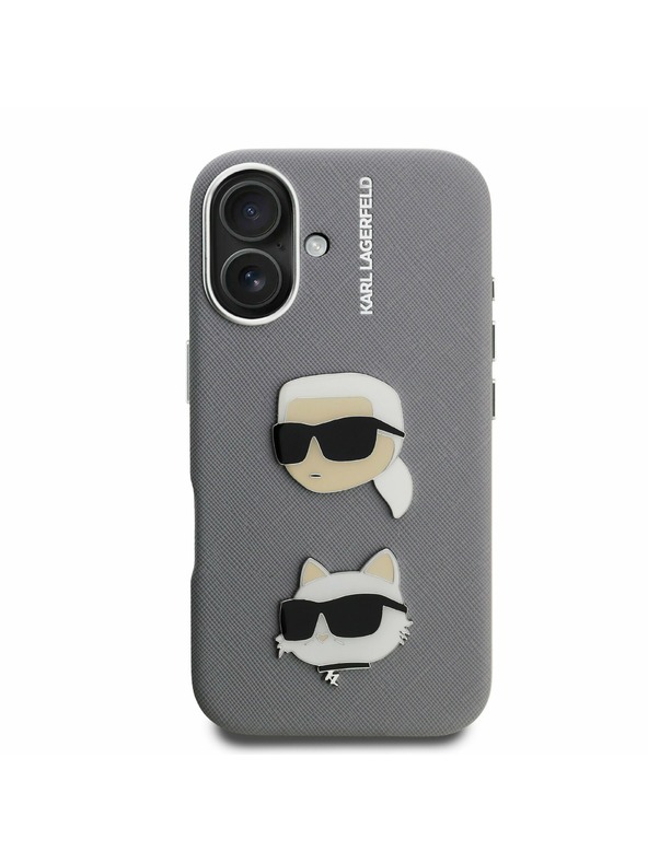 Karl Lagerfeld Karl Lagerfeld Grained PU K&CH Heads Zadný Kryt pre iPhone 16 Grey