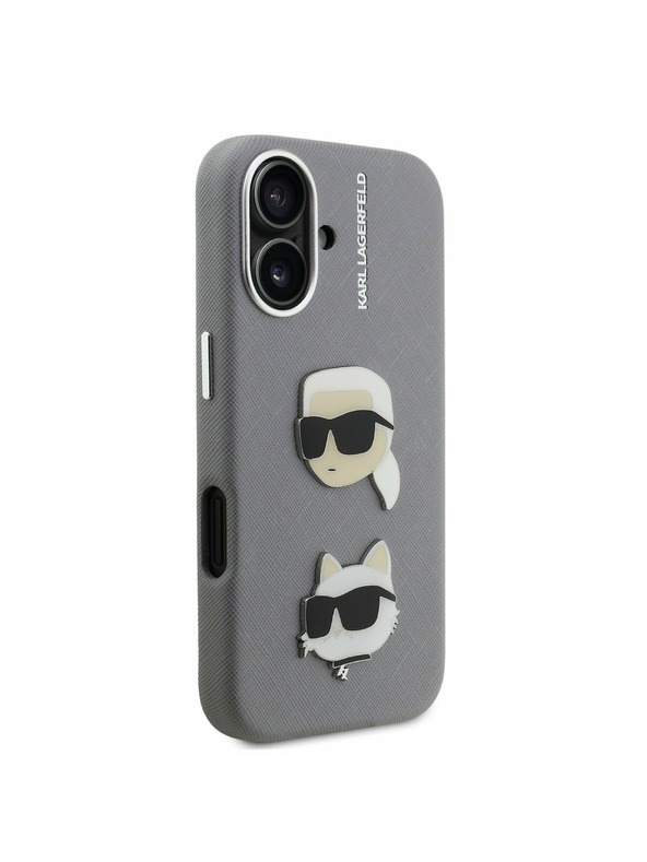 Karl Lagerfeld Karl Lagerfeld Grained PU K&CH Heads Zadný Kryt pre iPhone 16 Grey