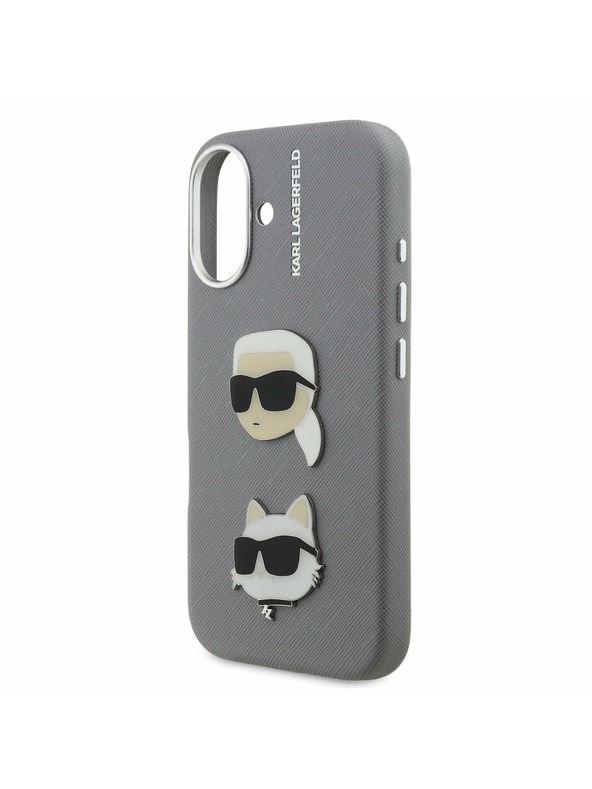 Karl Lagerfeld Karl Lagerfeld Grained PU K&CH Heads Zadný Kryt pre iPhone 16 Grey