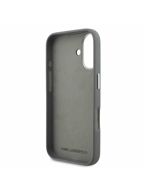 Karl Lagerfeld Karl Lagerfeld Grained PU K&CH Heads Zadný Kryt pre iPhone 16 Grey