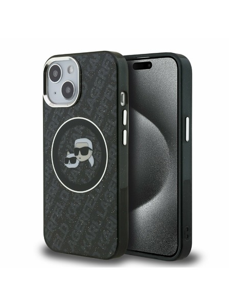 Karl Lagerfeld Karl Lagerfeld IML K&CH Heads Repeated Logo MagSafe Zadný Kryt pre iPhone 15 Black