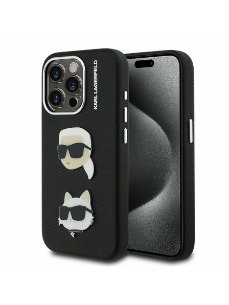 Karl Lagerfeld Karl Lagerfeld Grained PU K&CH Heads Zadný Kryt pre iPhone 15 Pro Max Black