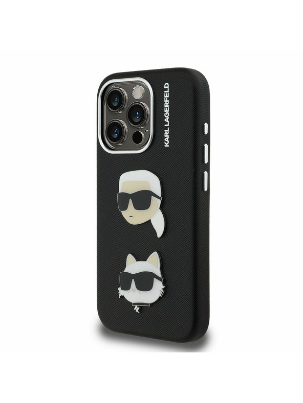 Karl Lagerfeld Karl Lagerfeld Grained PU K&CH Heads Zadný Kryt pre iPhone 15 Pro Max Black