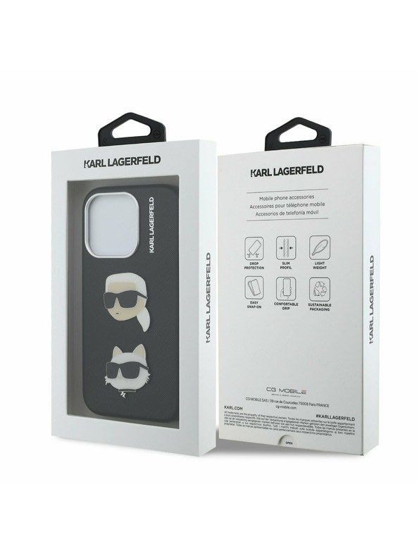 Karl Lagerfeld Karl Lagerfeld Grained PU K&CH Heads Zadný Kryt pre iPhone 15 Pro Max Black