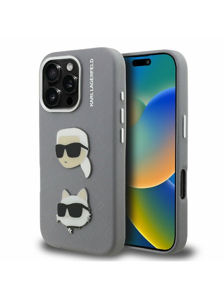 Karl Lagerfeld Karl Lagerfeld Grained PU K&CH Heads Zadný Kryt pre iPhone 16 Pro Grey
