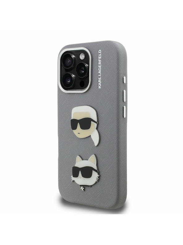 Karl Lagerfeld Karl Lagerfeld Grained PU K&CH Heads Zadný Kryt pre iPhone 16 Pro Grey
