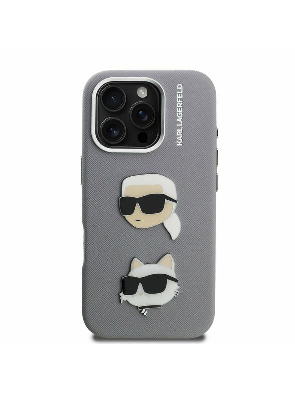 Karl Lagerfeld Karl Lagerfeld Grained PU K&CH Heads Zadný Kryt pre iPhone 16 Pro Grey