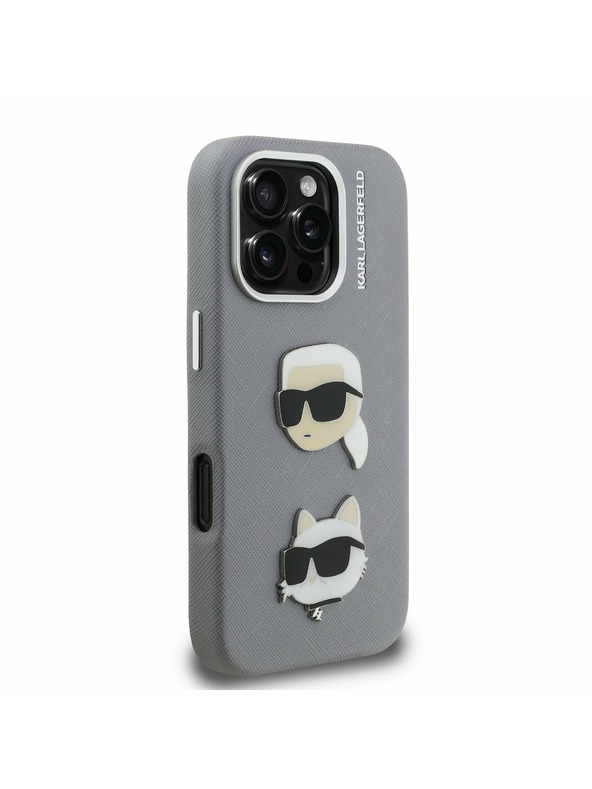Karl Lagerfeld Karl Lagerfeld Grained PU K&CH Heads Zadný Kryt pre iPhone 16 Pro Grey
