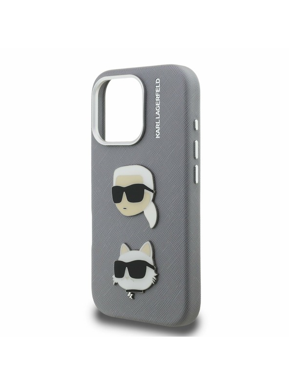Karl Lagerfeld Karl Lagerfeld Grained PU K&CH Heads Zadný Kryt pre iPhone 16 Pro Grey