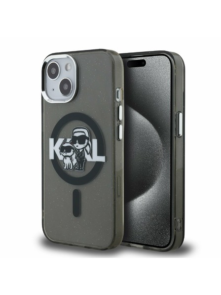Karl Lagerfeld Karl Lagerfeld IML Glitter Karl and Choupette Sketch MagSafe Zadný Kryt pre iPhone 15 Black