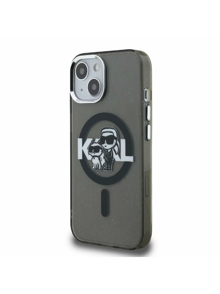 Karl Lagerfeld Karl Lagerfeld IML Glitter Karl and Choupette Sketch MagSafe Zadný Kryt pre iPhone 15 Black