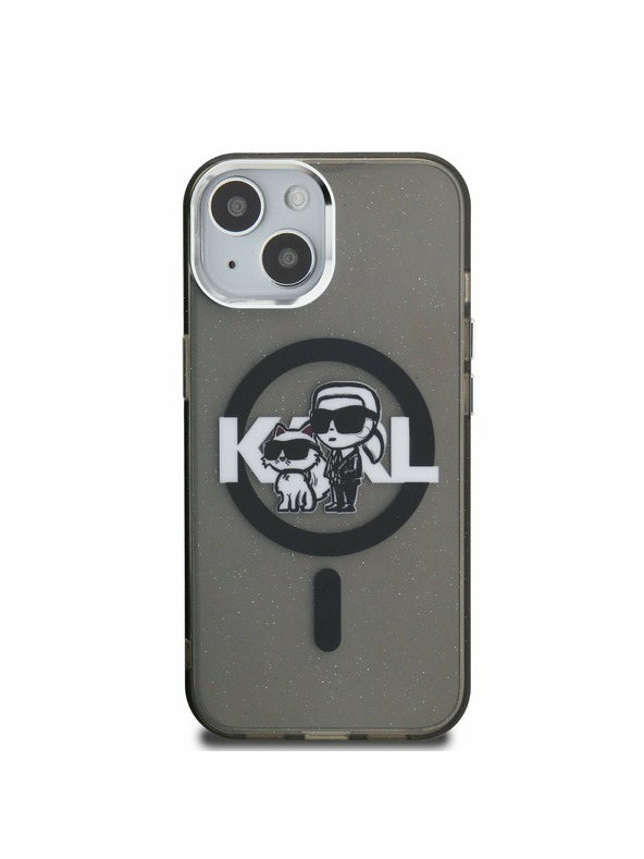 Karl Lagerfeld Karl Lagerfeld IML Glitter Karl and Choupette Sketch MagSafe Zadný Kryt pre iPhone 15 Black
