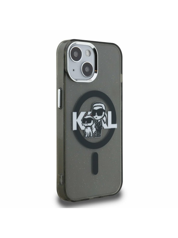 Karl Lagerfeld Karl Lagerfeld IML Glitter Karl and Choupette Sketch MagSafe Zadný Kryt pre iPhone 15 Black
