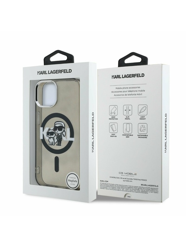 Karl Lagerfeld Karl Lagerfeld IML Glitter Karl and Choupette Sketch MagSafe Zadný Kryt pre iPhone 15 Black