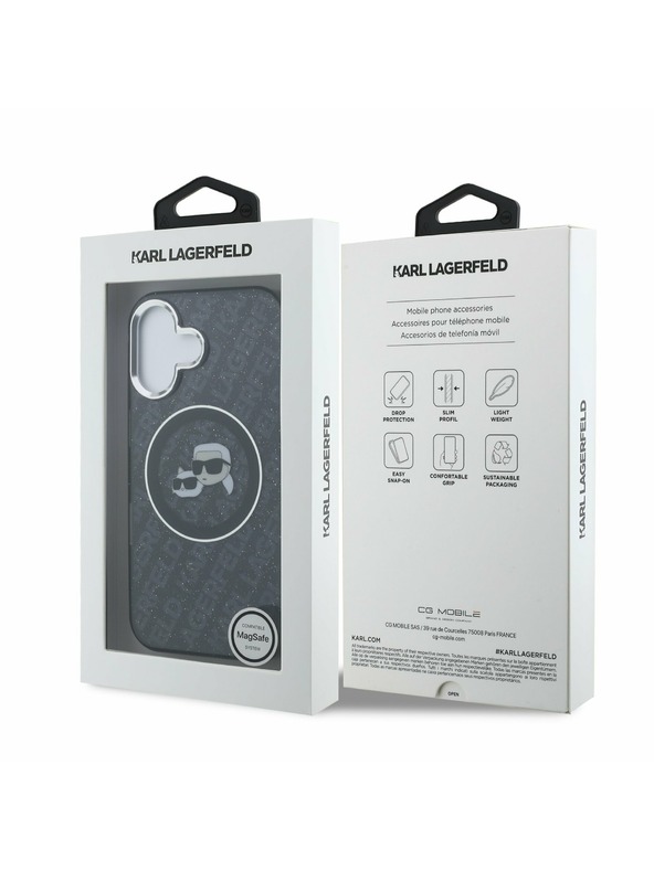 Karl Lagerfeld Karl Lagerfeld IML K&CH Heads Repeated Logo MagSafe Zadný Kryt pre iPhone 16 Black