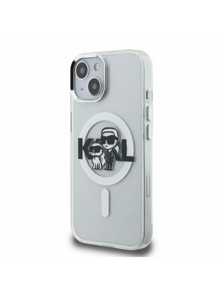 Karl Lagerfeld Karl Lagerfeld IML Trblietavý Karl a Choupette Náčrt MagSafe Zadný kryt pre iPhone 15 Priehľadný