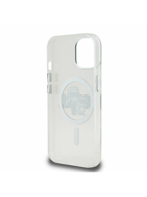 Karl Lagerfeld Karl Lagerfeld IML Trblietavý Karl a Choupette Náčrt MagSafe Zadný kryt pre iPhone 15 Priehľadný
