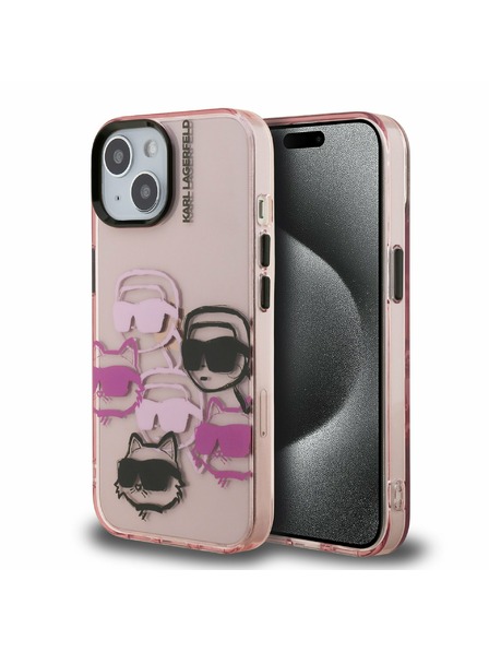 Karl Lagerfeld Karl Lagerfeld IML Multi K&CH Hlavy Zadný kryt pre iPhone 15 Ružový