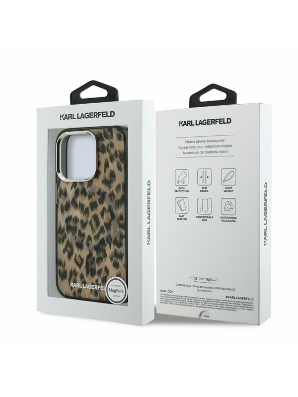 Karl Lagerfeld Karl Lagerfeld IML Leopardí MagSafe Zadný kryt pre iPhone 15 Pro Hnedý