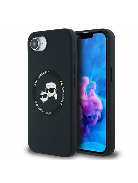 Karl Lagerfeld Karl Lagerfeld Tekutý Silikónový K&CH Hlavy MagSafe Zadný kryt pre iPhone 16e Čierny