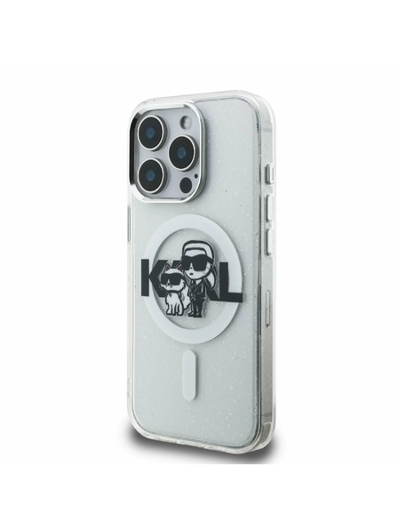 Karl Lagerfeld Karl Lagerfeld IML Trblietavý Karl a Choupette Náčrt MagSafe Zadný kryt pre iPhone 15 Pro Priehľadný