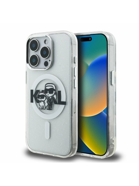 Karl Lagerfeld Karl Lagerfeld IML Trblietavý Karl a Choupette Náčrt MagSafe Zadný kryt pre iPhone 15 Pro Max Priehľadný