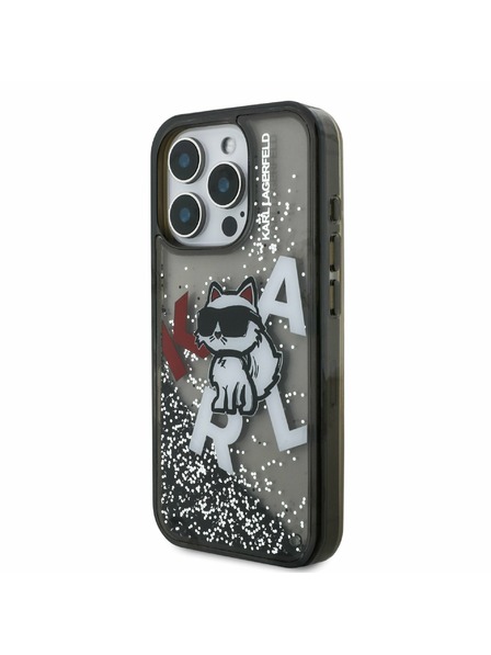 Karl Lagerfeld Karl Lagerfeld Kvapalný Trblietavý Roztrúsený Choupette Zadný kryt pre iPhone 16 Pro Max Čierny