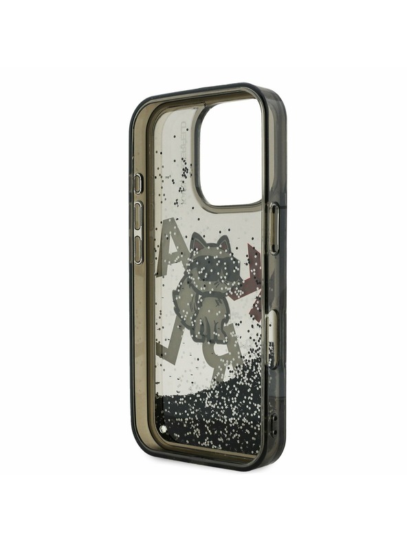 Karl Lagerfeld Karl Lagerfeld Kvapalný Trblietavý Roztrúsený Choupette Zadný kryt pre iPhone 16 Pro Max Čierny