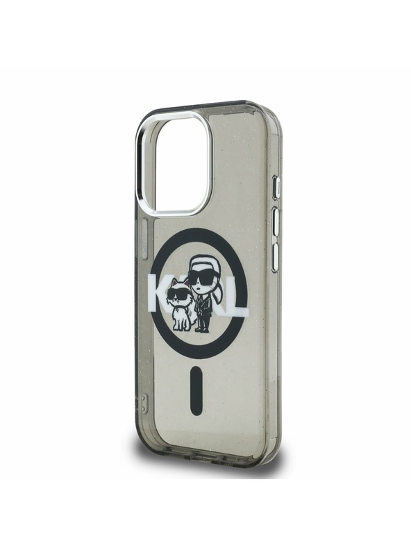 Karl Lagerfeld Karl Lagerfeld IML Trblietavý Karl a Choupette Náčrt MagSafe Zadný kryt pre iPhone 15 Pro Max Čierny