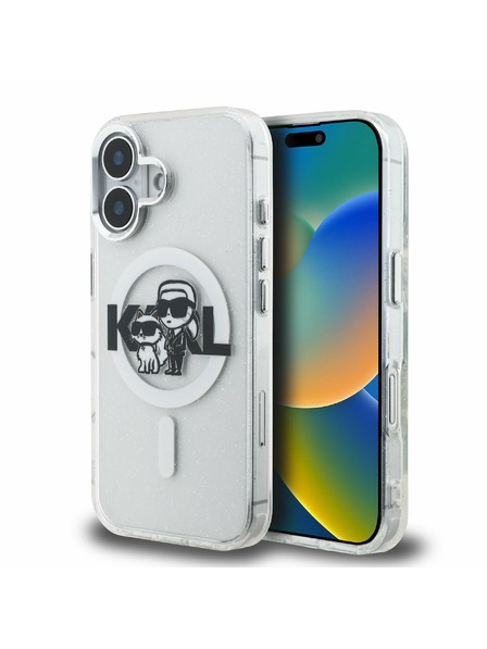 Karl Lagerfeld Karl Lagerfeld IML Trblietavý Karl a Choupette Náčrt MagSafe Zadný kryt pre iPhone 16 Priehľadný
