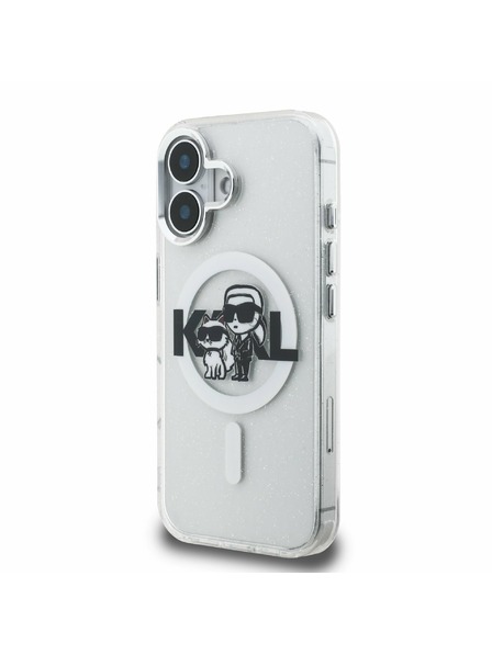 Karl Lagerfeld Karl Lagerfeld IML Trblietavý Karl a Choupette Náčrt MagSafe Zadný kryt pre iPhone 16 Priehľadný