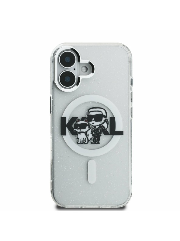Karl Lagerfeld Karl Lagerfeld IML Trblietavý Karl a Choupette Náčrt MagSafe Zadný kryt pre iPhone 16 Priehľadný