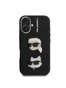 Karl Lagerfeld Karl Lagerfeld Zrnitý PU K&CH Hlavy Zadný kryt pre iPhone 16 Čierny