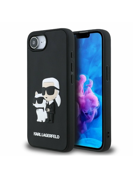 Karl Lagerfeld Karl Lagerfeld 3D Gumový Karl a Choupette Zadný kryt pre iPhone 16e Čierny