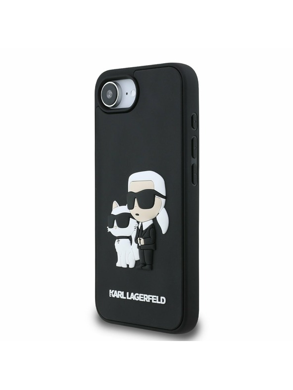 Karl Lagerfeld Karl Lagerfeld 3D Gumový Karl a Choupette Zadný kryt pre iPhone 16e Čierny