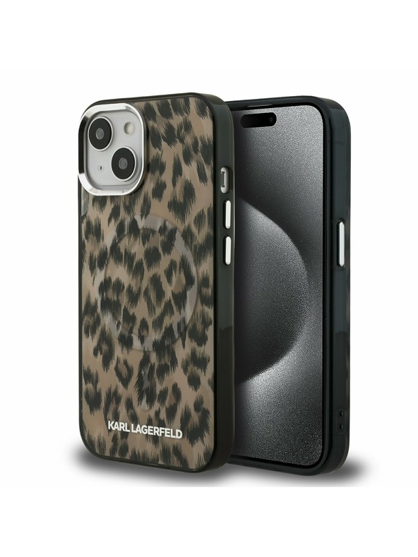 Karl Lagerfeld Karl Lagerfeld IML Leopardí MagSafe Zadný kryt pre iPhone 15 Hnedý
